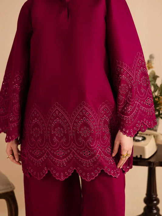 Wine Blossom – Chikankari Stitched 2 Piece