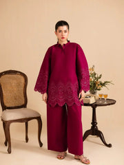 Wine Blossom – Chikankari Stitched 2 Piece