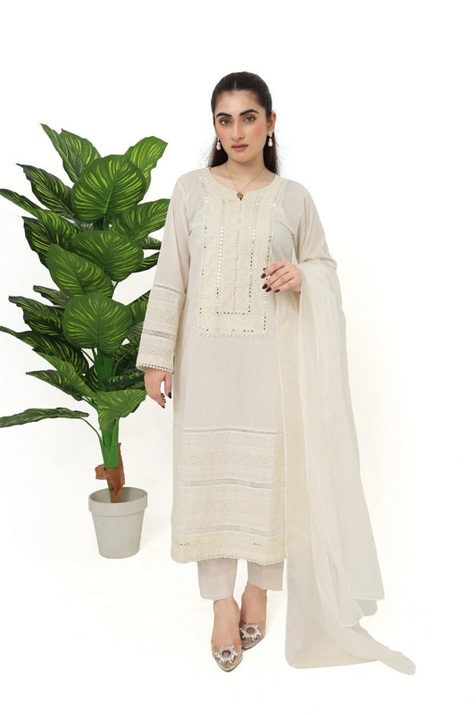 Ivory Glow – Stitched Embroidered Lawn 3 Piece
