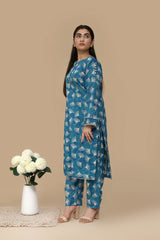Teal Geometry – Stitched Printed Lawn 2 Piece