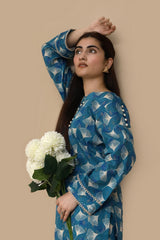 Teal Geometry – Stitched Printed Lawn 2 Piece