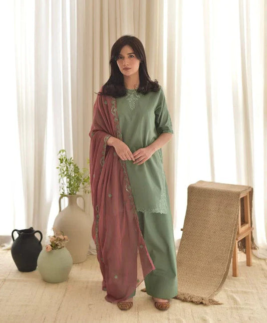 Sage Glow – Embroidered Farshi Set