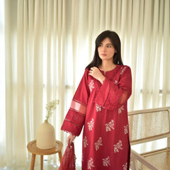 JENIFER Maroon Embroidered 3PC